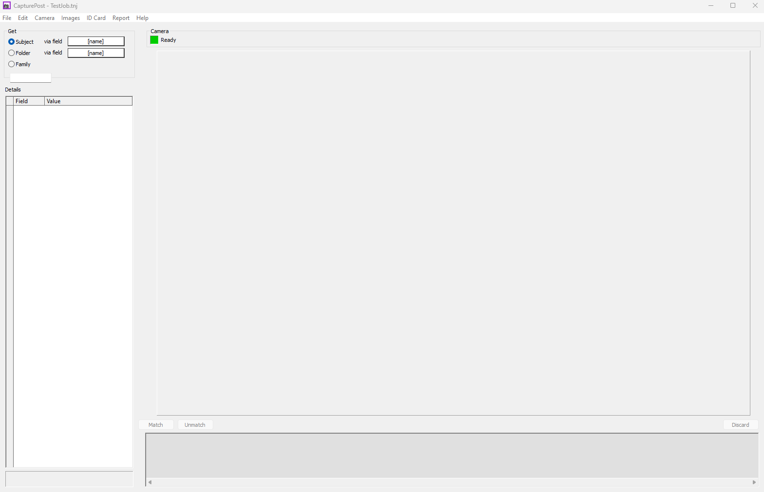 User interface of CapturePost software displaying camera settings and details section.