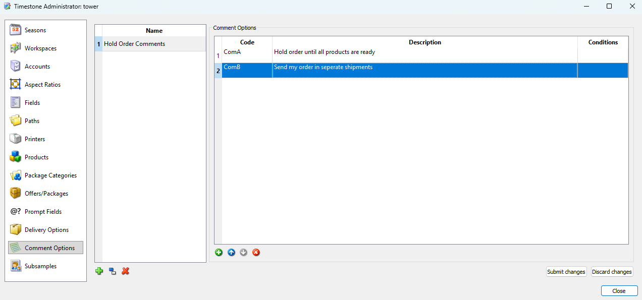 Comment options in tsAdmin