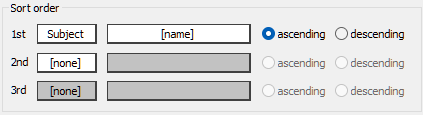 Settings for sorting order with options for ascending or descending arrangement.
