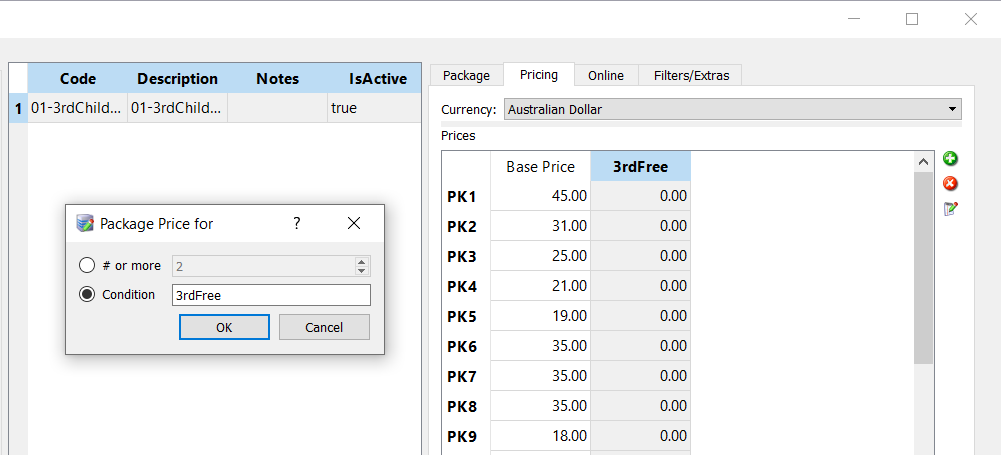 Adding a conditional price list using the condition 3rdFree
