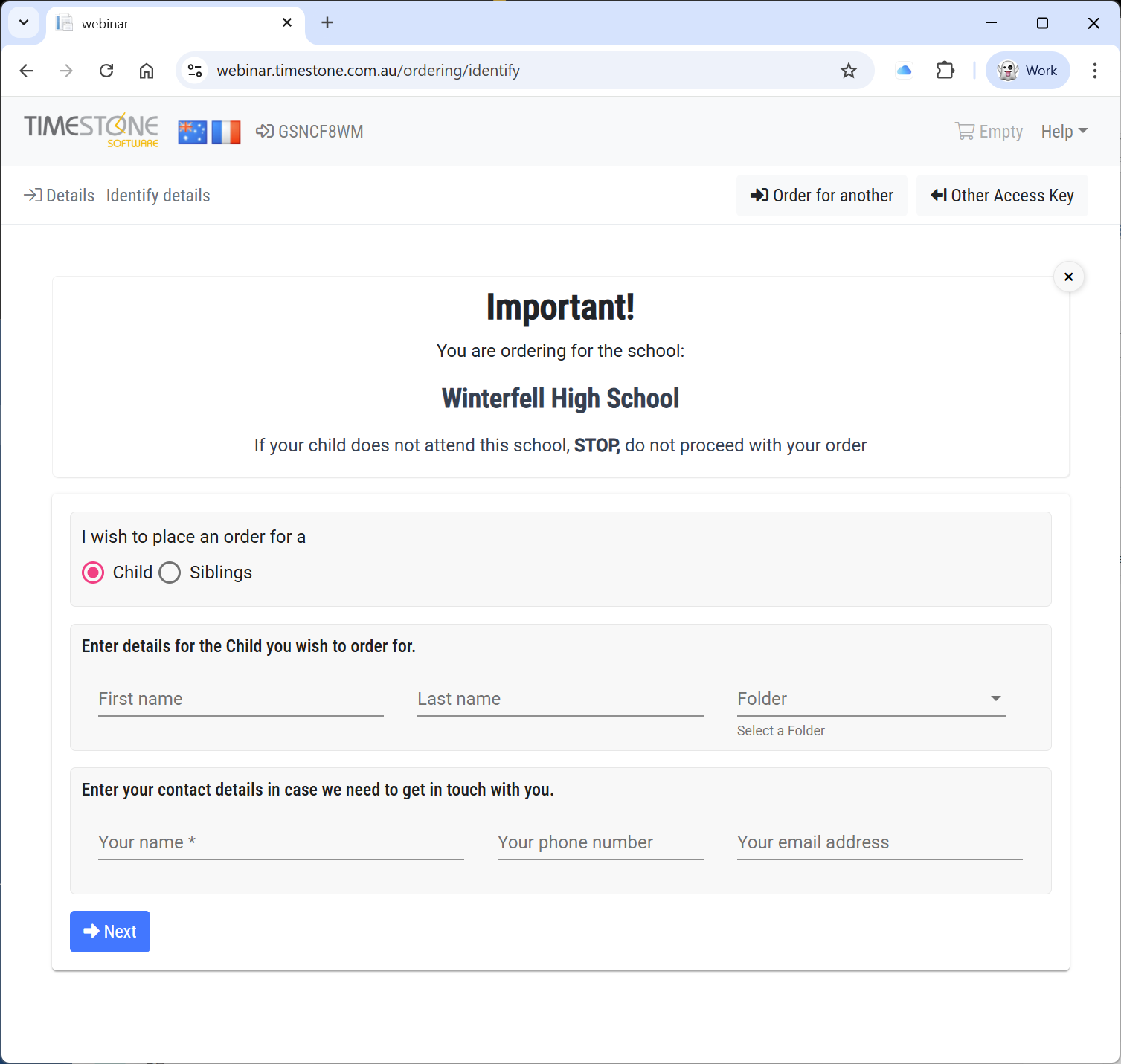 A snippet displayed with Identify Ordering.