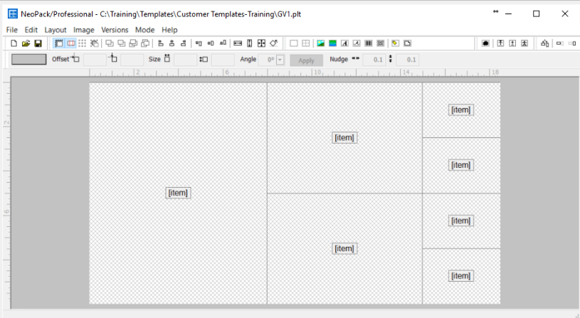 Template layout with multiple item placeholders for customer training materials.
