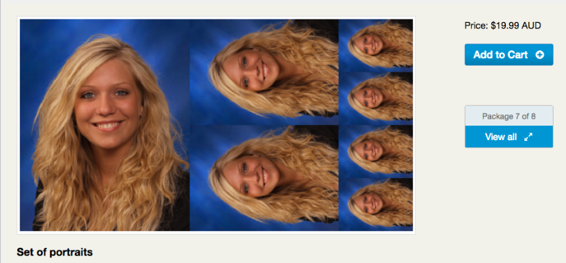 A collection of portrait photos featuring a smiling woman with wavy hair.