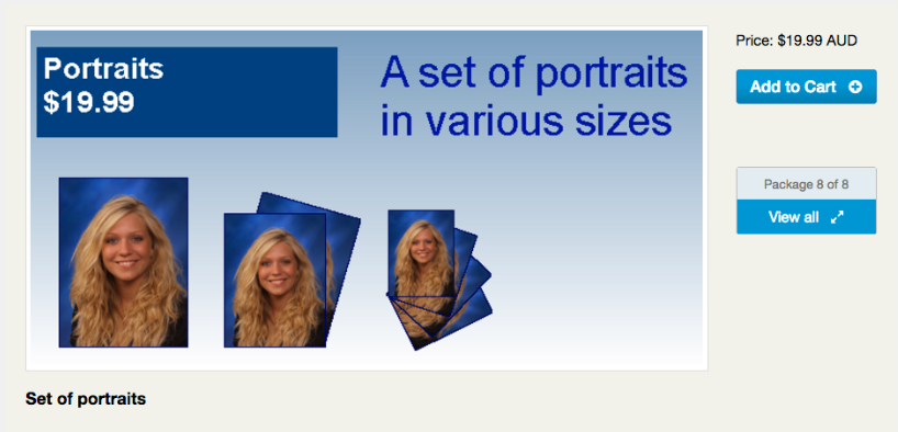 Portraits available for purchase, showcasing various sizes and styles of images.