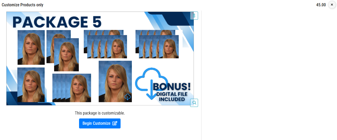 Package 5 includes customizable photo options and a bonus digital file download.