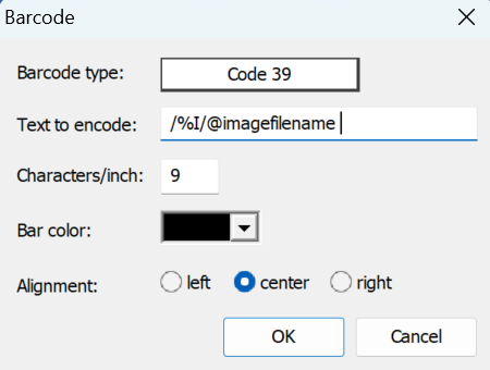 Barcode encoding for the Find Image Barcode using @ ImageFilename
