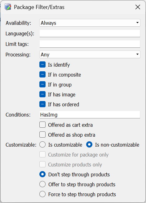 Applying a condition to a package