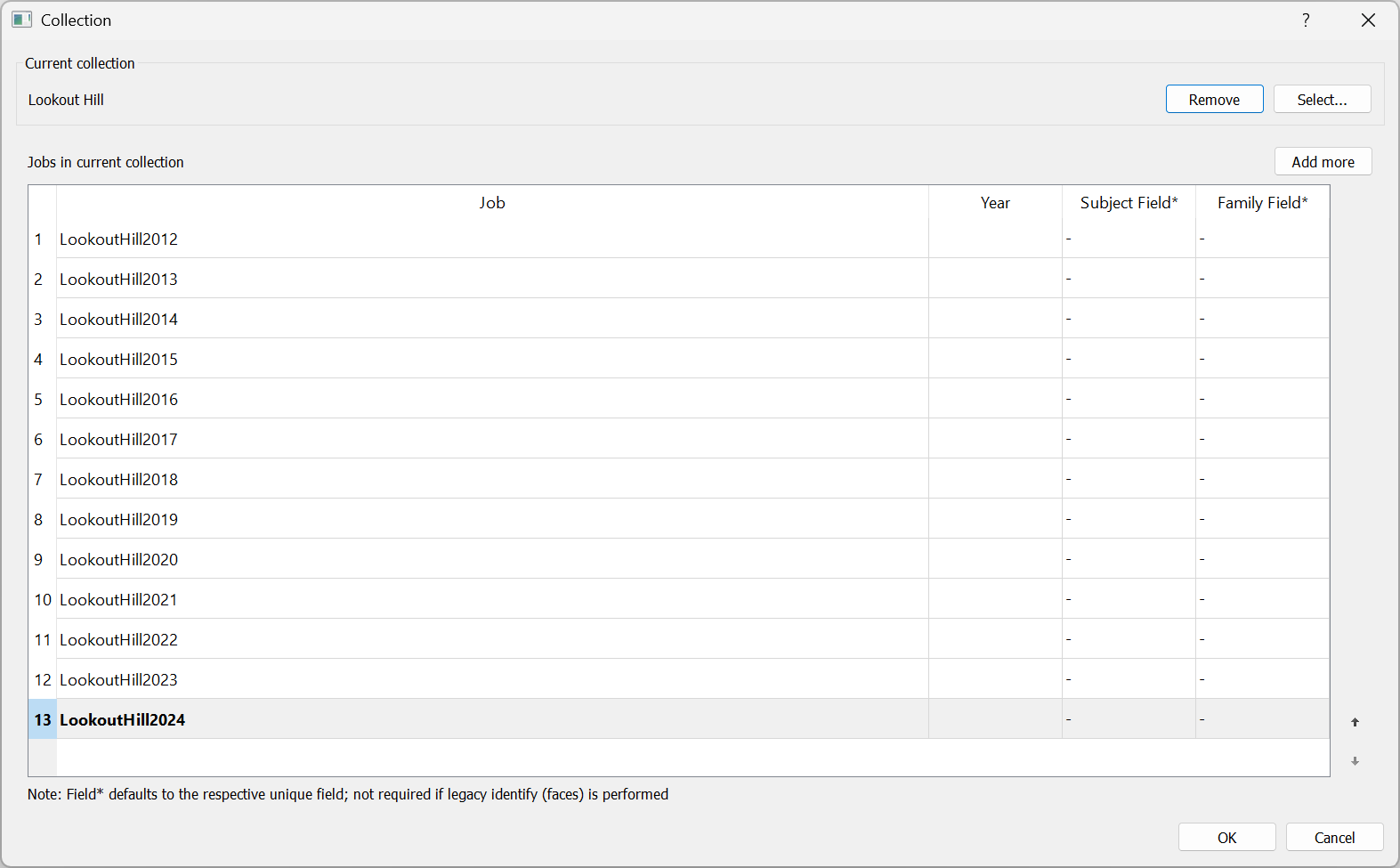 A job collection called Lookout Hill with 13 jobs in it.