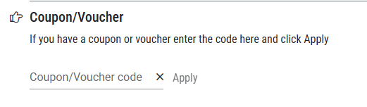 Input field for coupon or voucher code with an apply button.