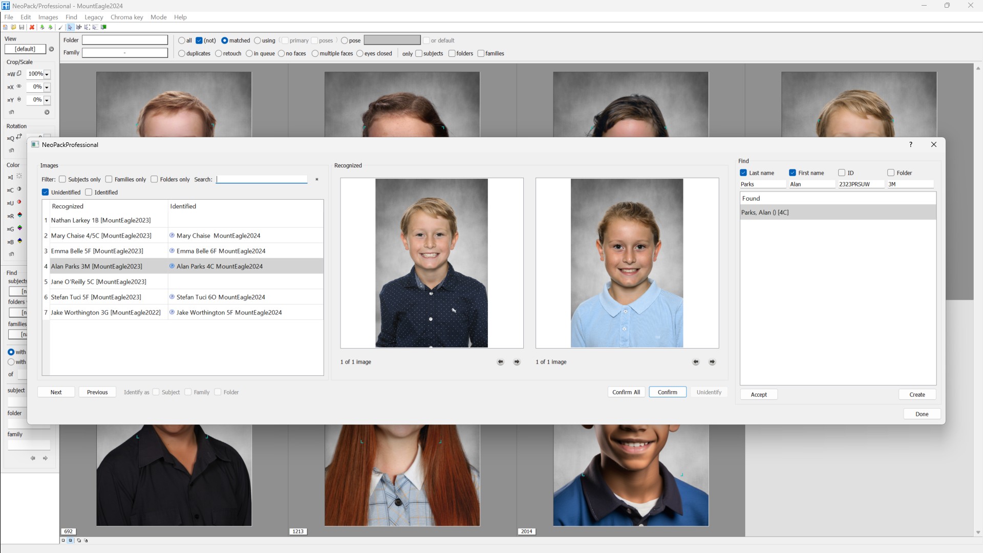 Identify unmatched subject images