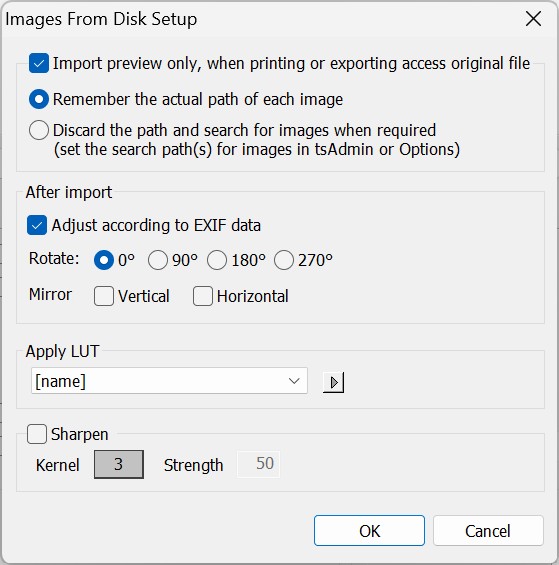 The Images Import Setup window