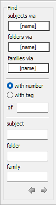 Interface for finding subjects, folders, and families with input fields and options.