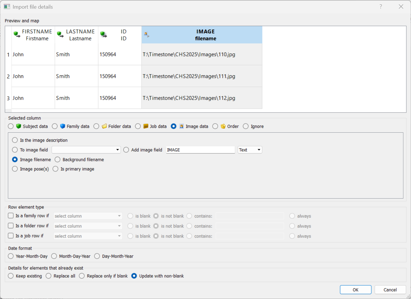 Mapping the Image field when importing a text file