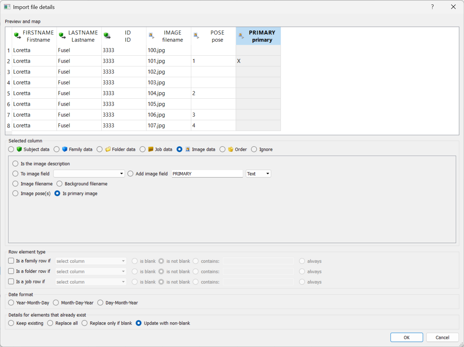 Marking an image as Primary by importing a text file