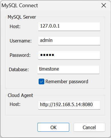 The NeoPack connect window showing the Cloud Agent Host address