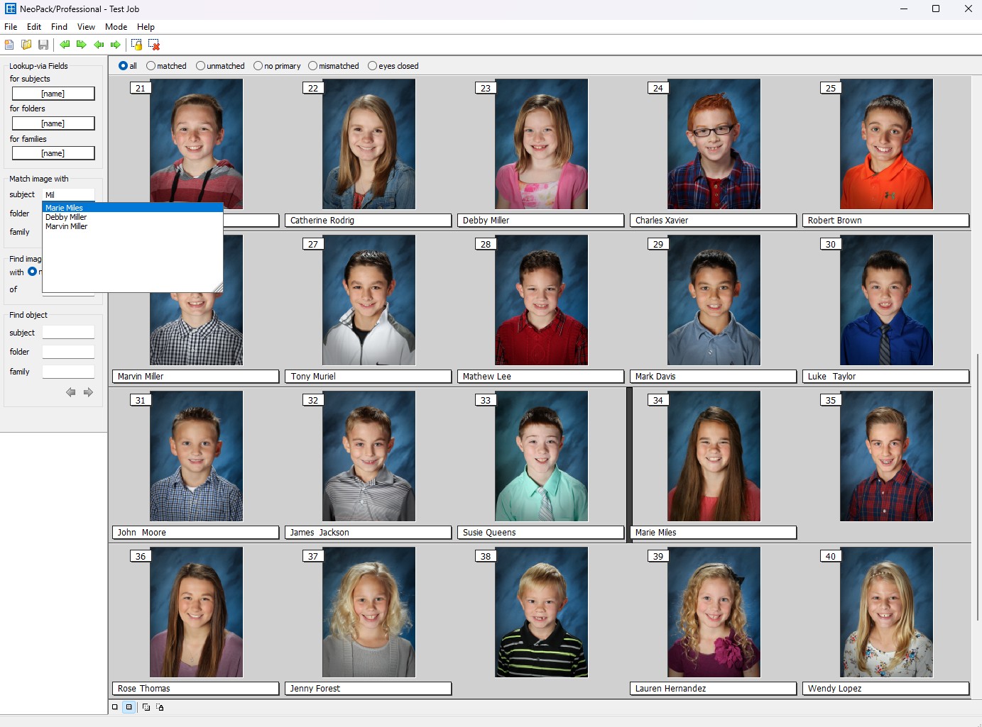 Match Mode with a grid of student photos with names for identification and organization purposes.