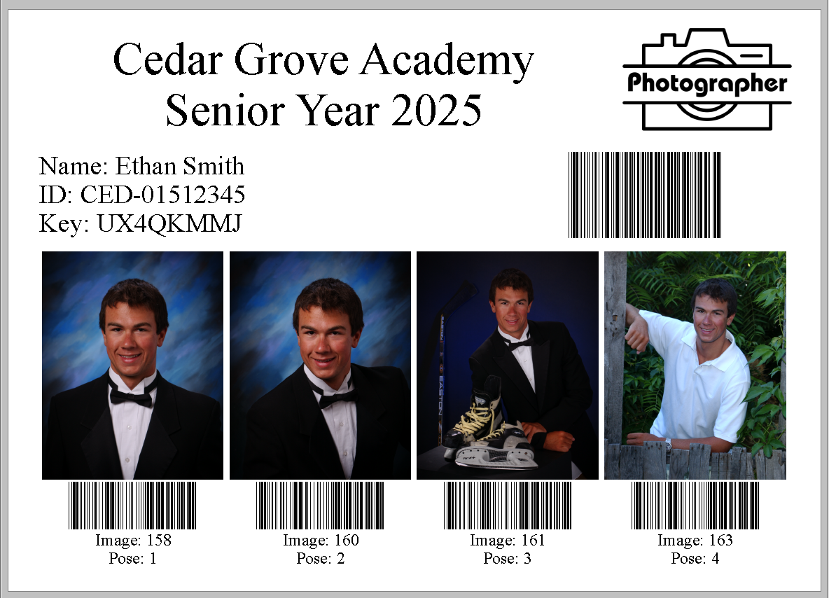 Ethan Smith's senior year photos from Cedar Grove Academy, showcasing different poses and attire.
