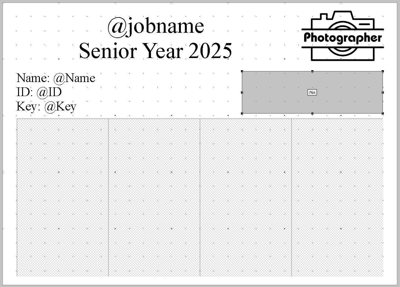Template for a senior year photography project with placeholders for name, ID, and key.