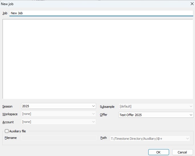 New job creation interface with fields for season, workspace, and offer details.