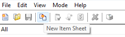Menu bar showing options including 'New Item Sheet' for document management.