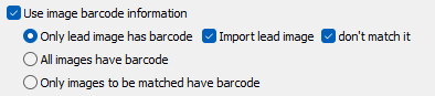 Options for using barcode information in image matching settings are displayed here.