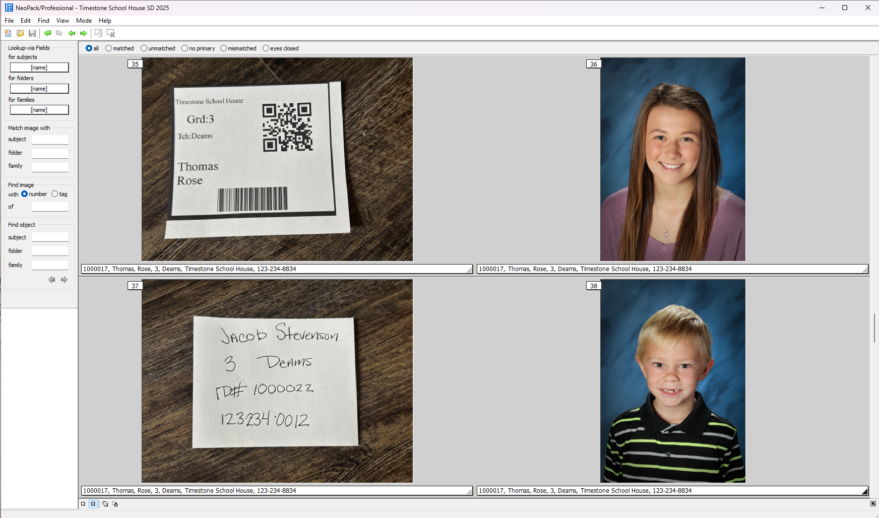 Student identification cards for Thomas Rose and Jacob Stevenson from Limestone School House.