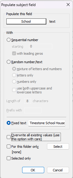 Settings for populating a subject field in a software application interface.