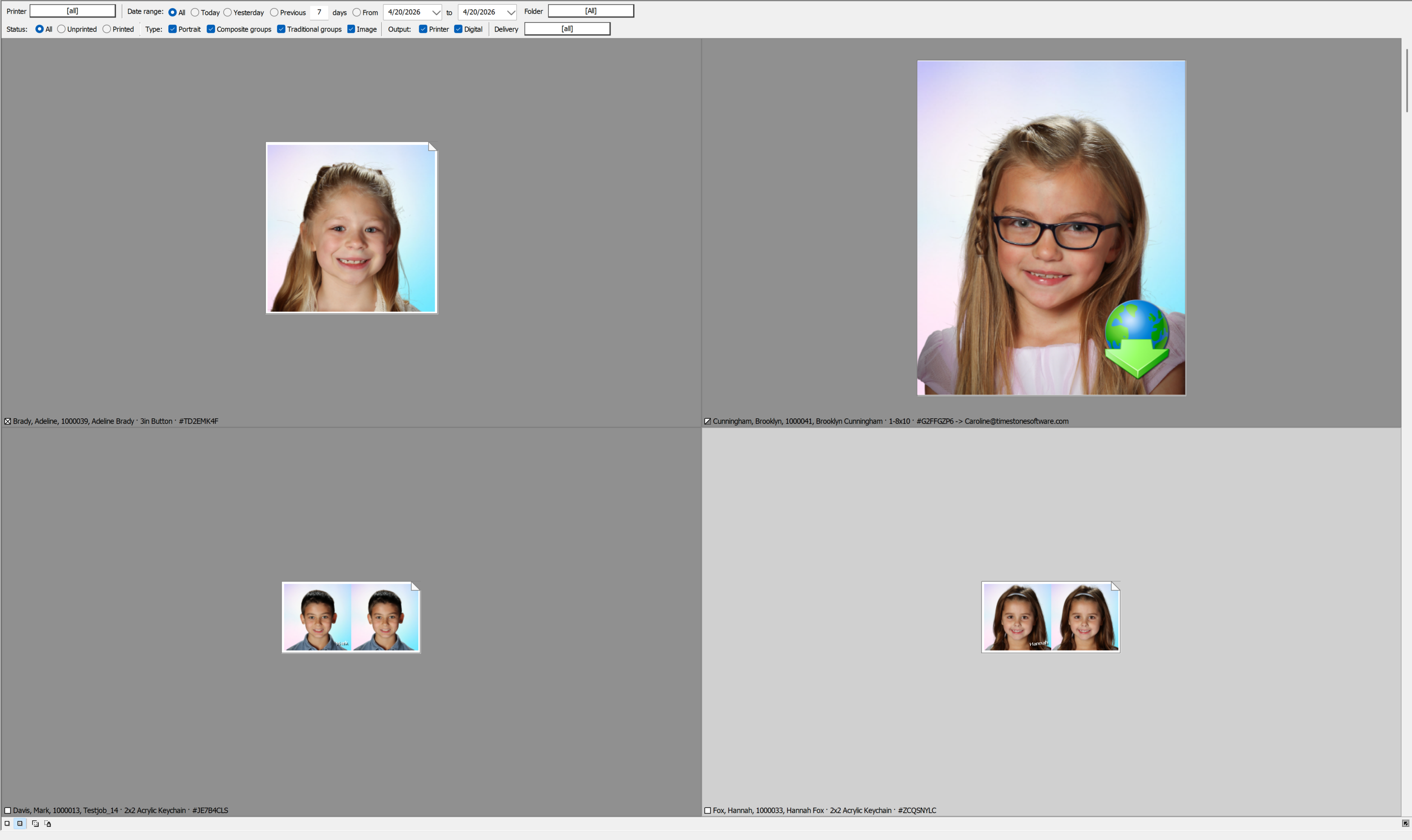 Four portrait images of children displayed in a digital layout for selection.