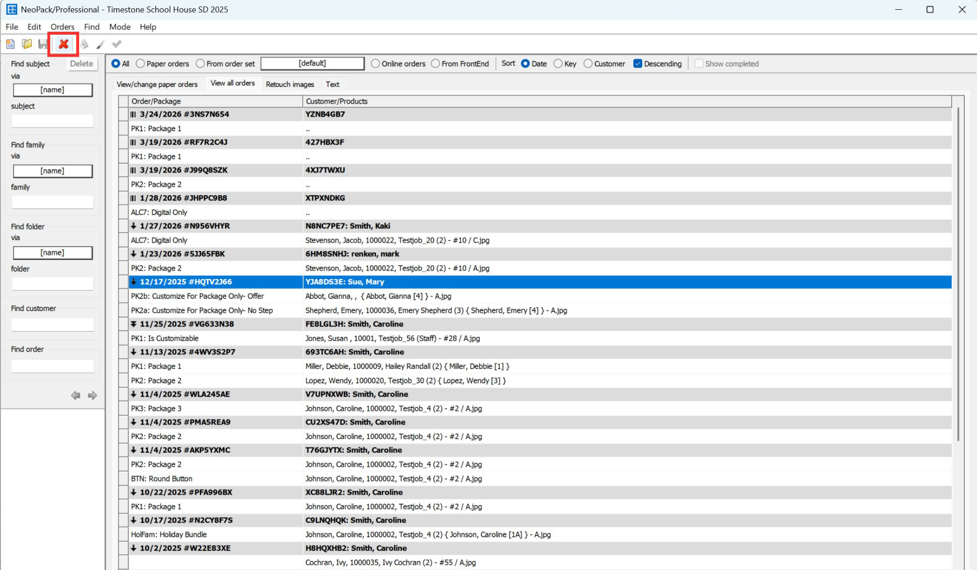 Order management interface displaying various customer orders and details for review.