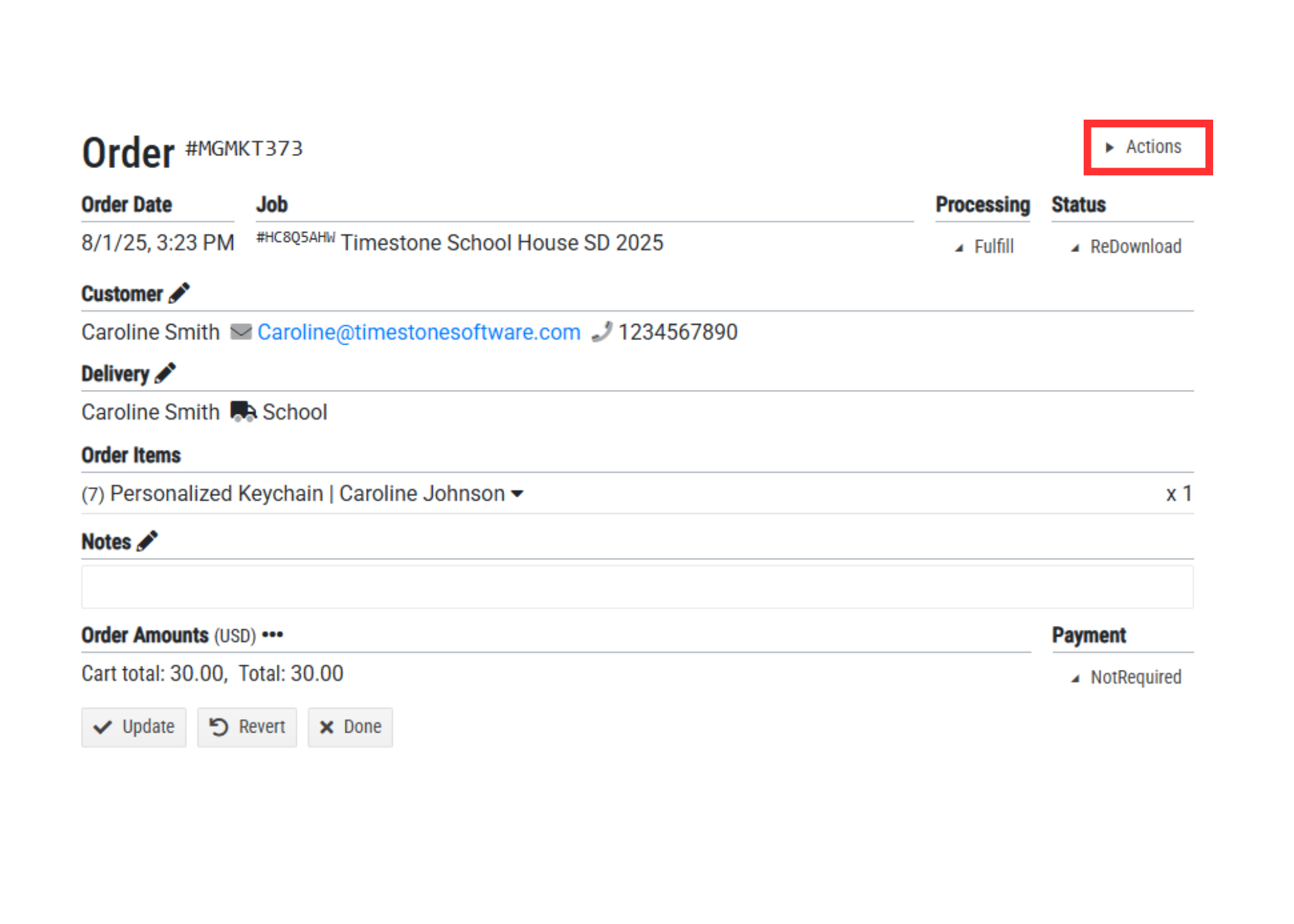 Order details including customer information, items, and total amount displayed on screen.