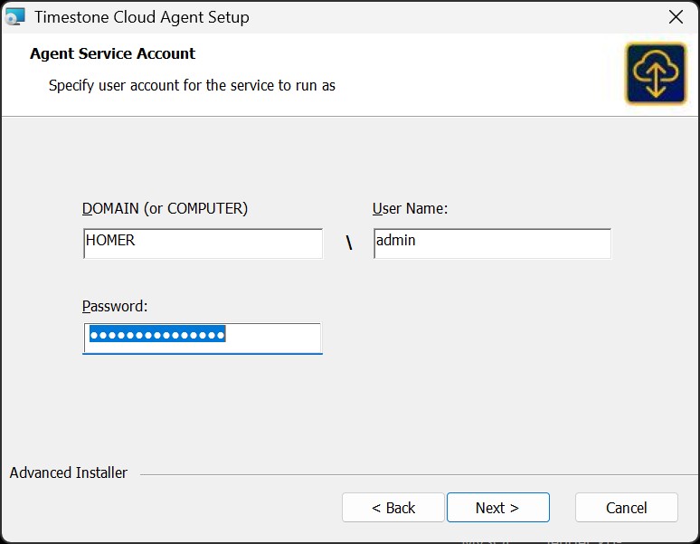 Specify user account for Cloud Agent Service