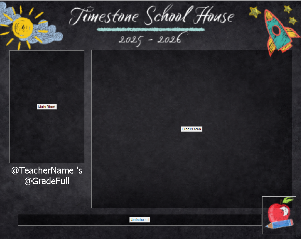 Diagram showing Main Block and Blocks Area for Timestone School House 2025-2026.