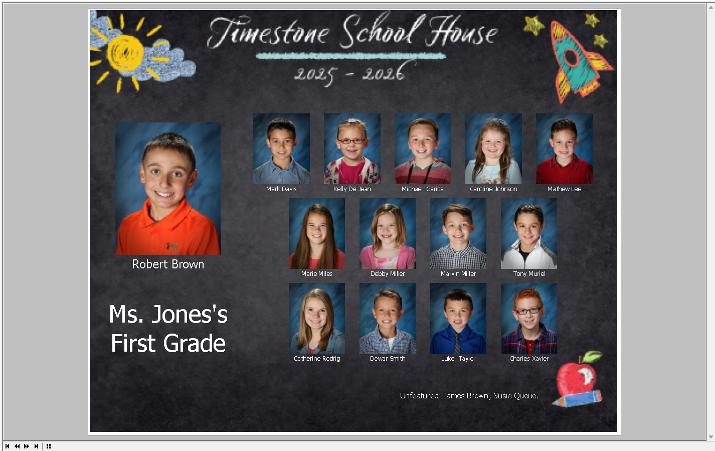 Class photo of Ms. Jones's first grade students for the 2025-2026 school year.