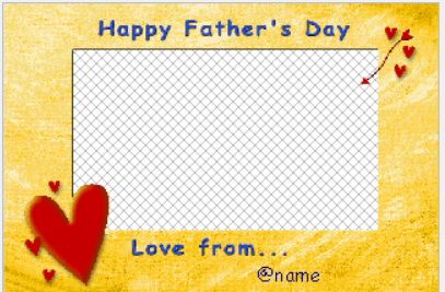 A Father's Day card with space for a personalized message and decorative hearts.
