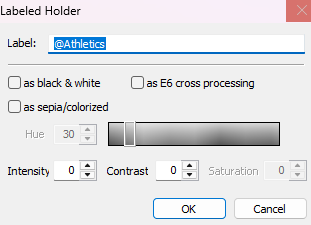 Settings window for labeling with options for color processing and intensity adjustments.