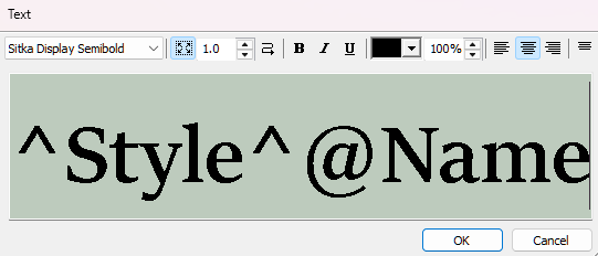 Text editing interface displaying font style and name input options.