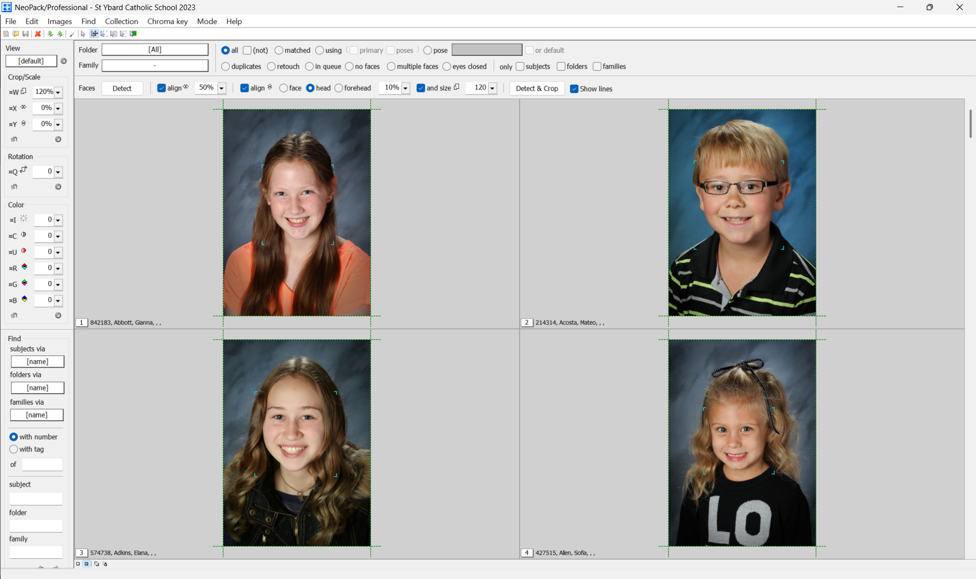 Images Mode showing the Faces toolbar