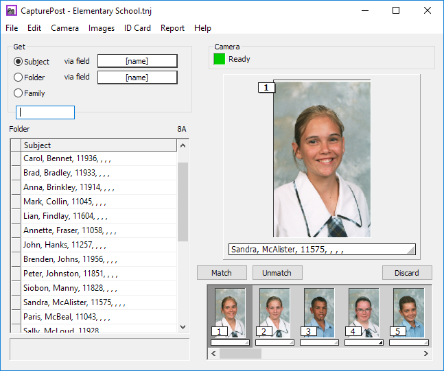 CapturePost interface displaying student images and details for identification purposes.