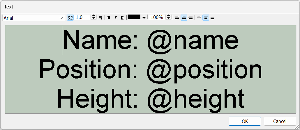 A text box with three fields