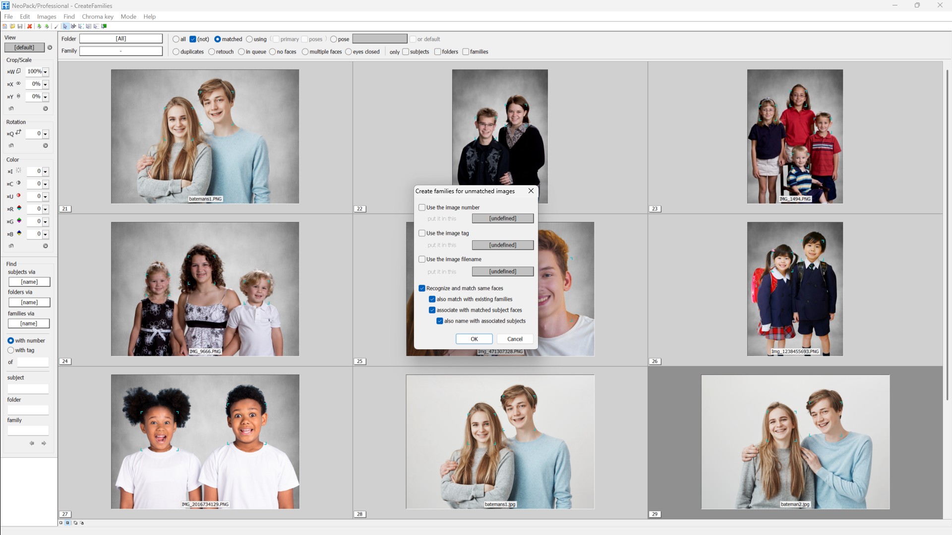 Create families from unmatched images