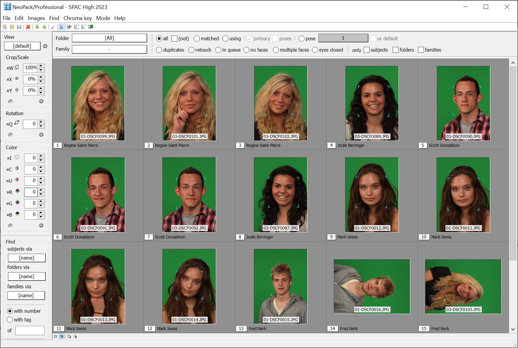 Images Mode after face detection showing two images in wrong orientation where faces could therefore not be detected.