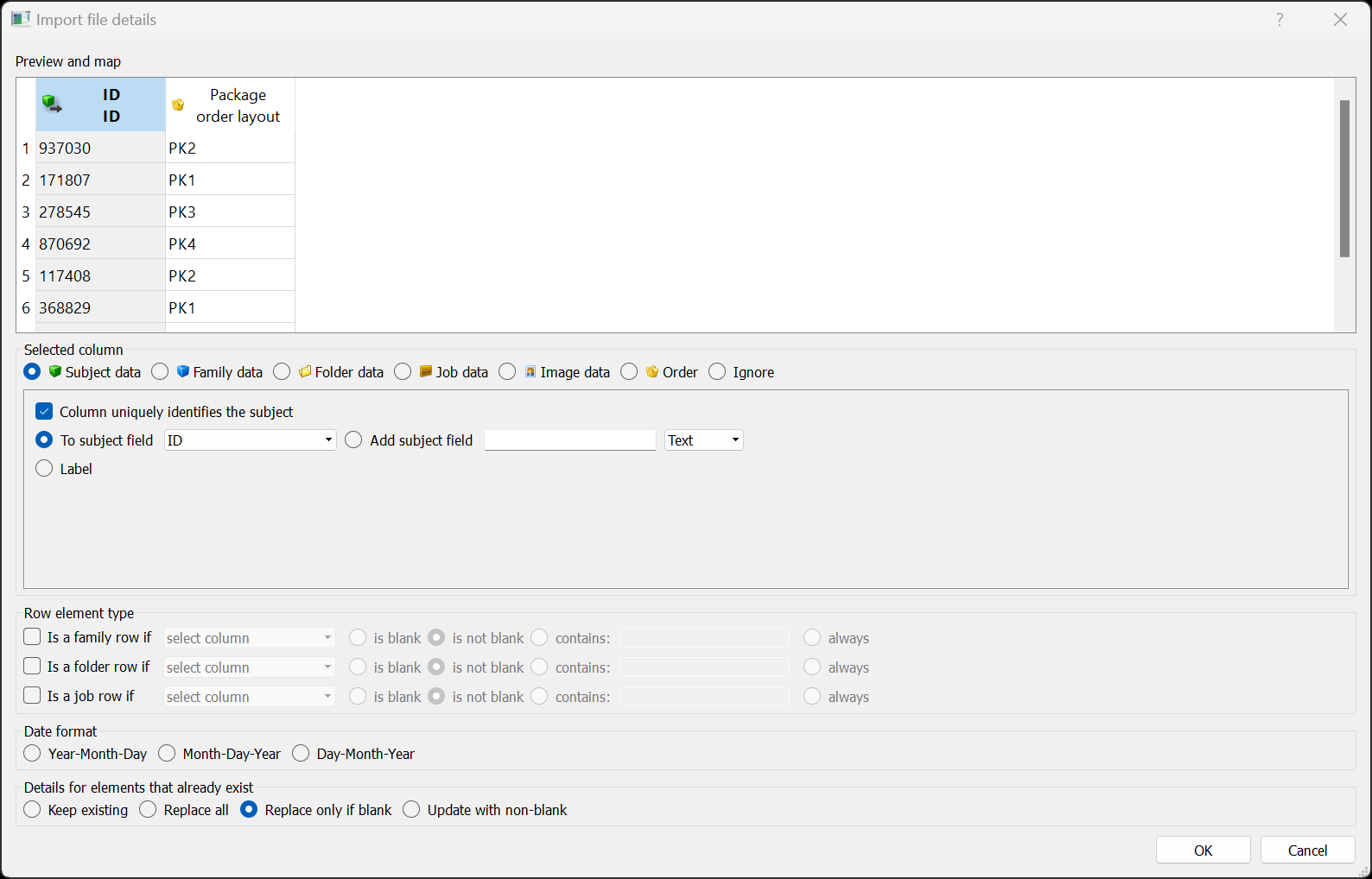 Mapping the fields in the text file