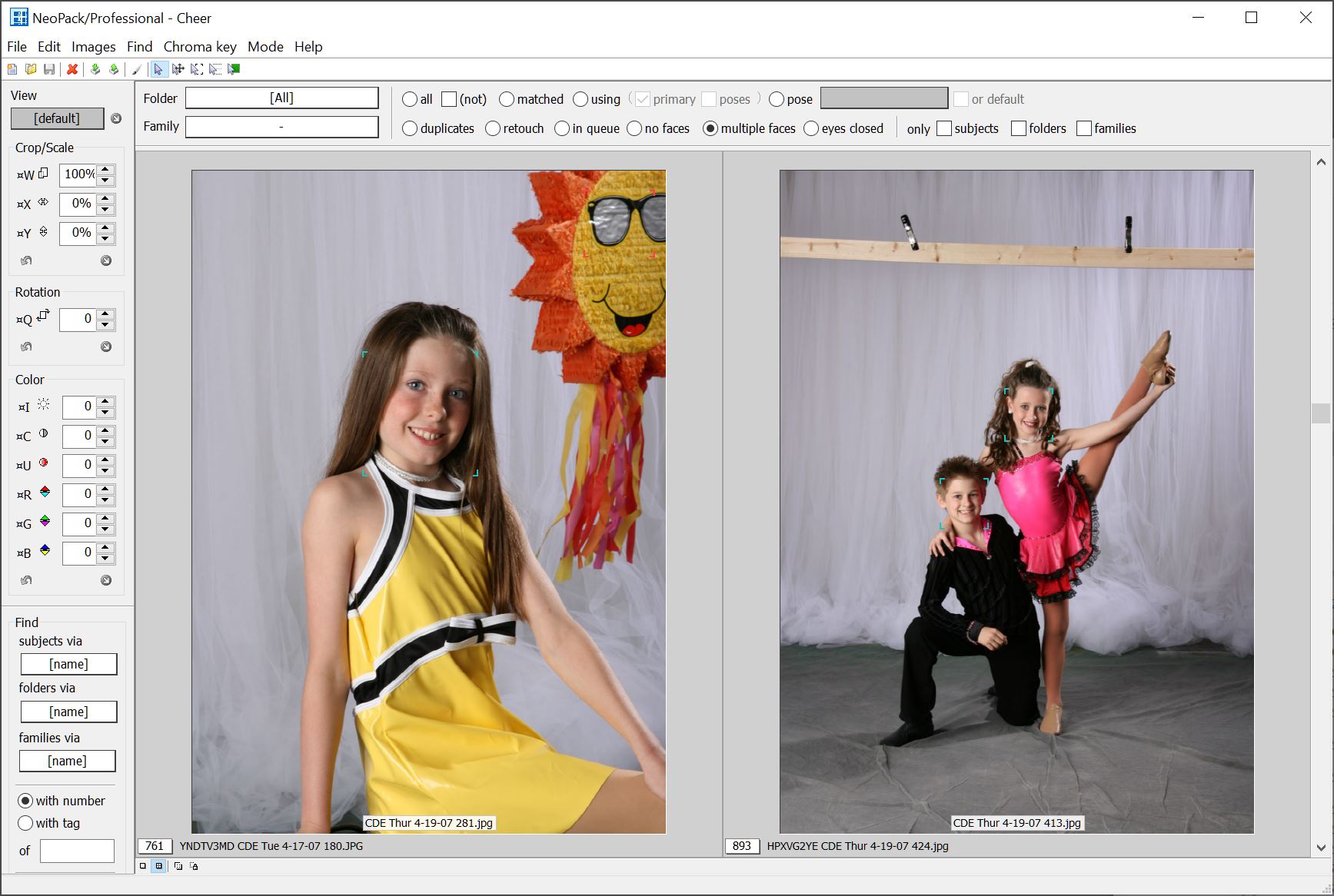 Using the multiple faces filter to find images with more than one face.