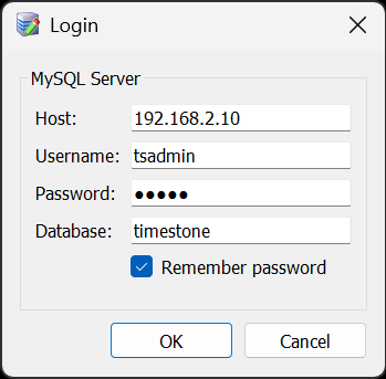The Timestone Administrator connect window