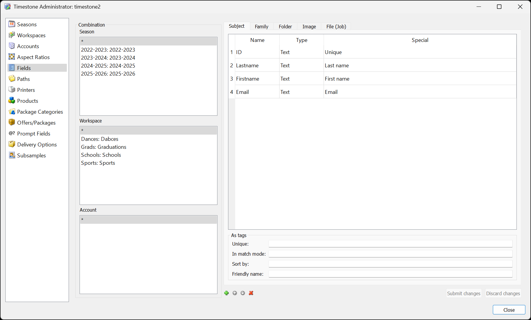 Global fields in tsAdmin