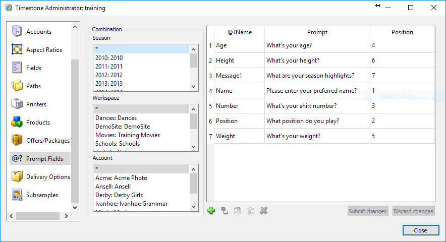 Prompt fields entered into tsAdmin