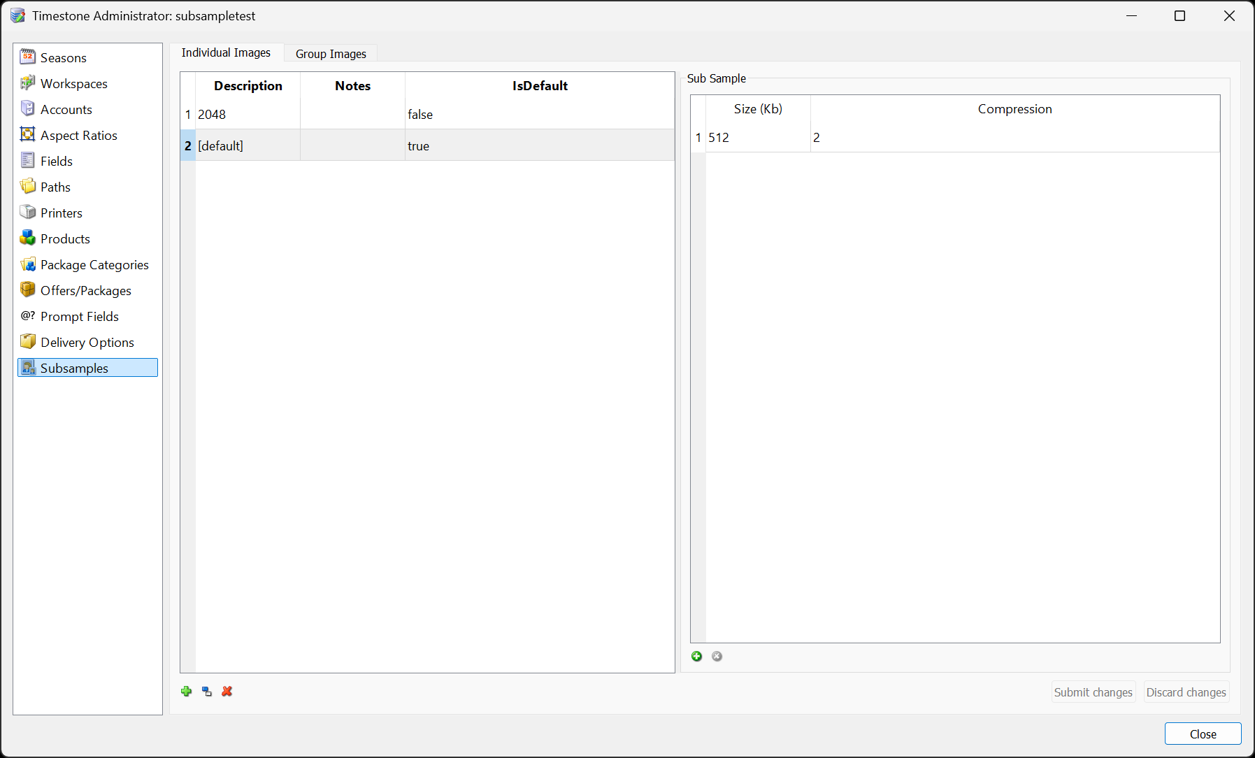The default subsample set in tsAdmin