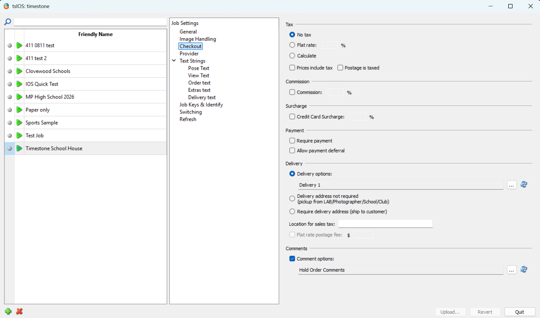 Job settings interface displaying various options for managing school-related tasks.
