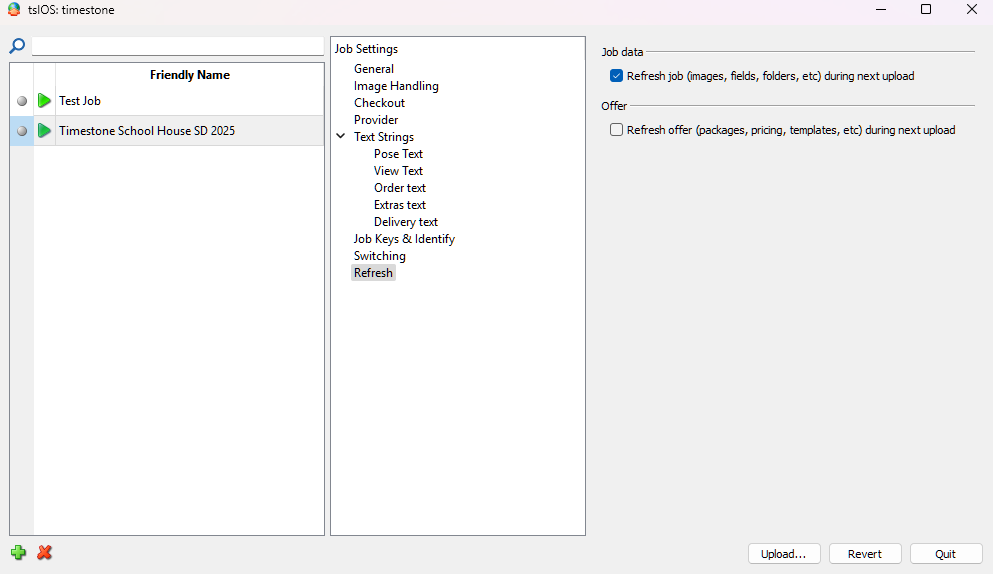 Job settings interface showing options for refreshing job data and offers.