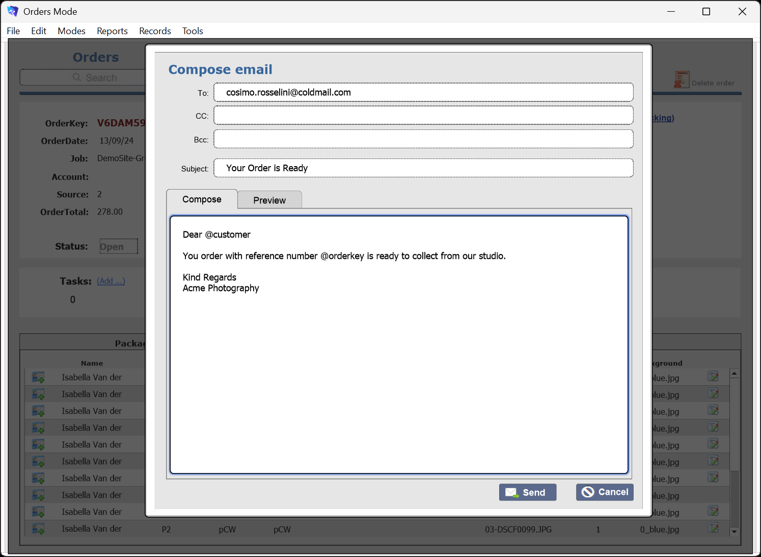 Composing a customer email in tsPortal